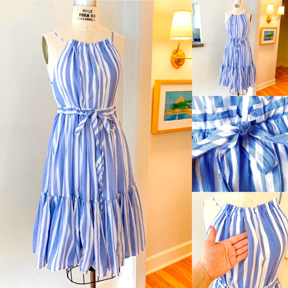 Anthropologie Sky Blue Stripe Swing Halter Dress by Eva Franco Size S